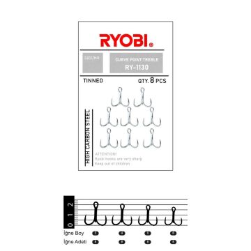 Ryobi 1130 Curve Point Treble Üçlü Çarpma Olta İğnesi 8ad