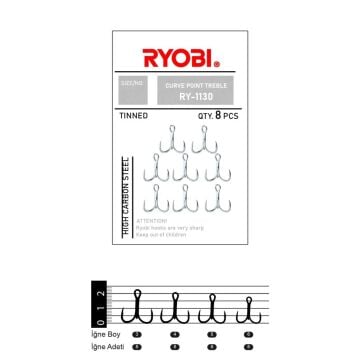 Ryobi 1130 Curve Point Treble Üçlü Çarpma Olta İğnesi 8ad